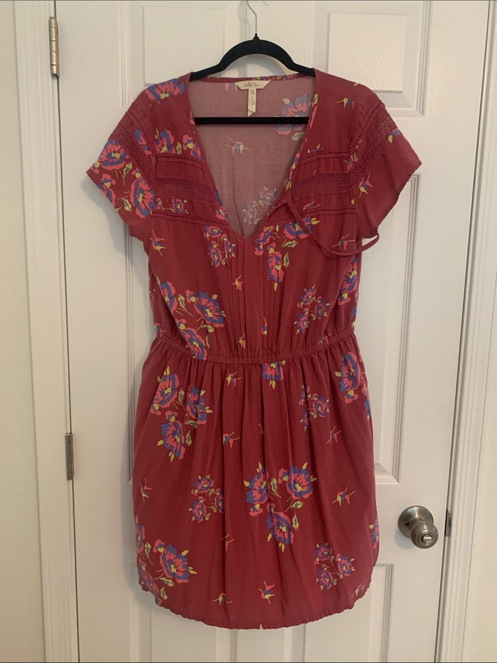 Floral V-Neck Short Sleeve Dress in Rust